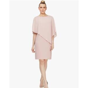 NWOT Ignite Evenings Pink Short Chiffon Beaded Capelet Dress Special Occasion 8